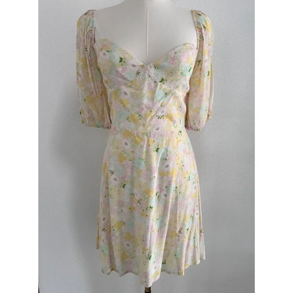 Sophie Rue by Anthropologie Puff Sleeve Mini Floral Dress Cottagecore - Picture 2 of 10